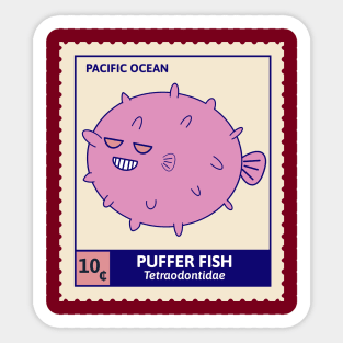 Kawaii Cute Grinning Pufferfish, Ocean Stamp Collection, Pufferfish Lover Sticker